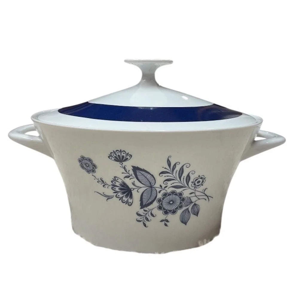Mitterteich Bavaria Covered Casserole Dish Floral Serving Bowl Tureen Blue White
